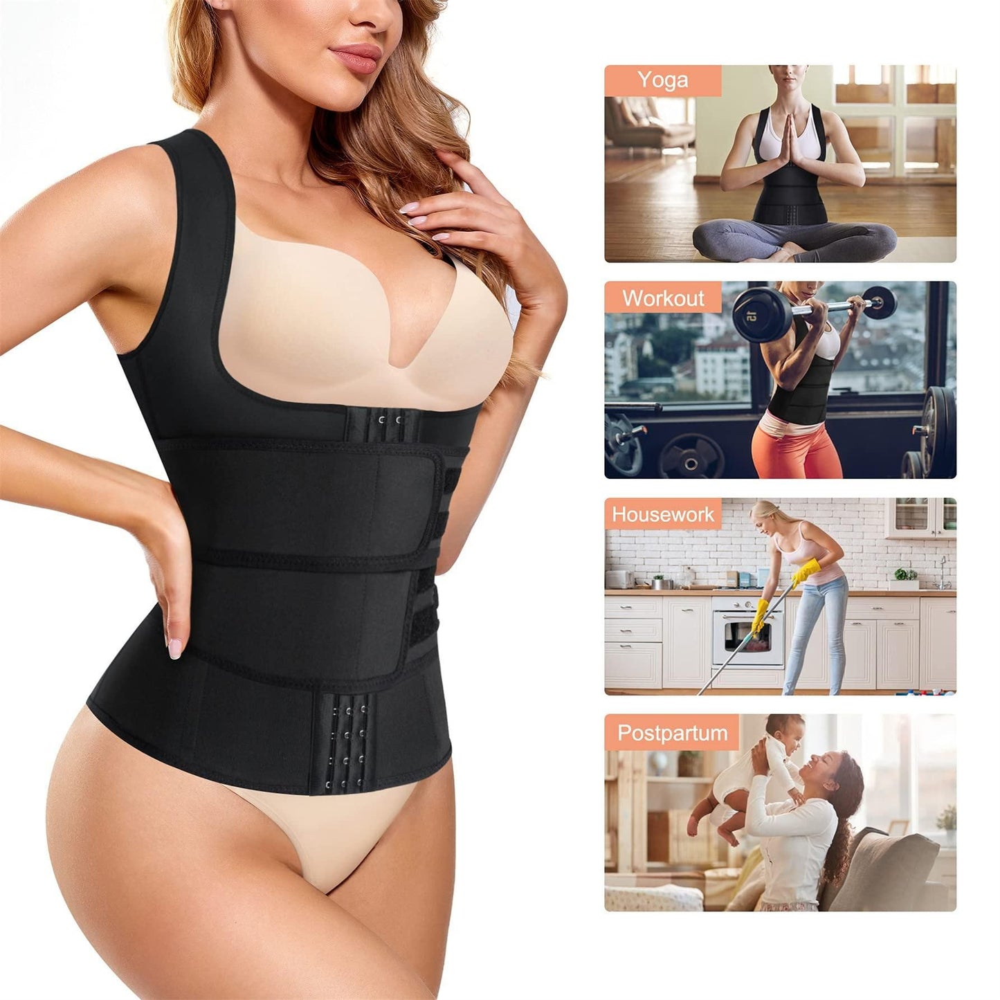 Waist Trainer Vest For Women Corset Trimmer Belt Slimming Body Shaper Tummy Control Cincher - L
