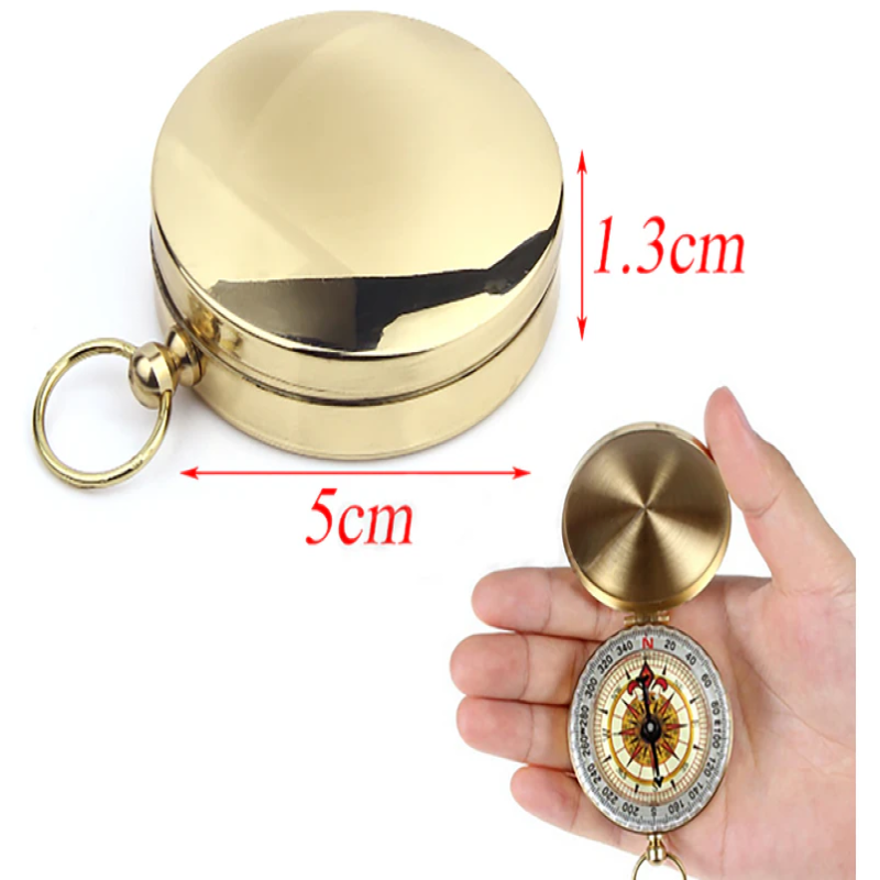 Portable Classic Brass Survival Camping Compass, Outdoor Hiking Pocket Watch Map