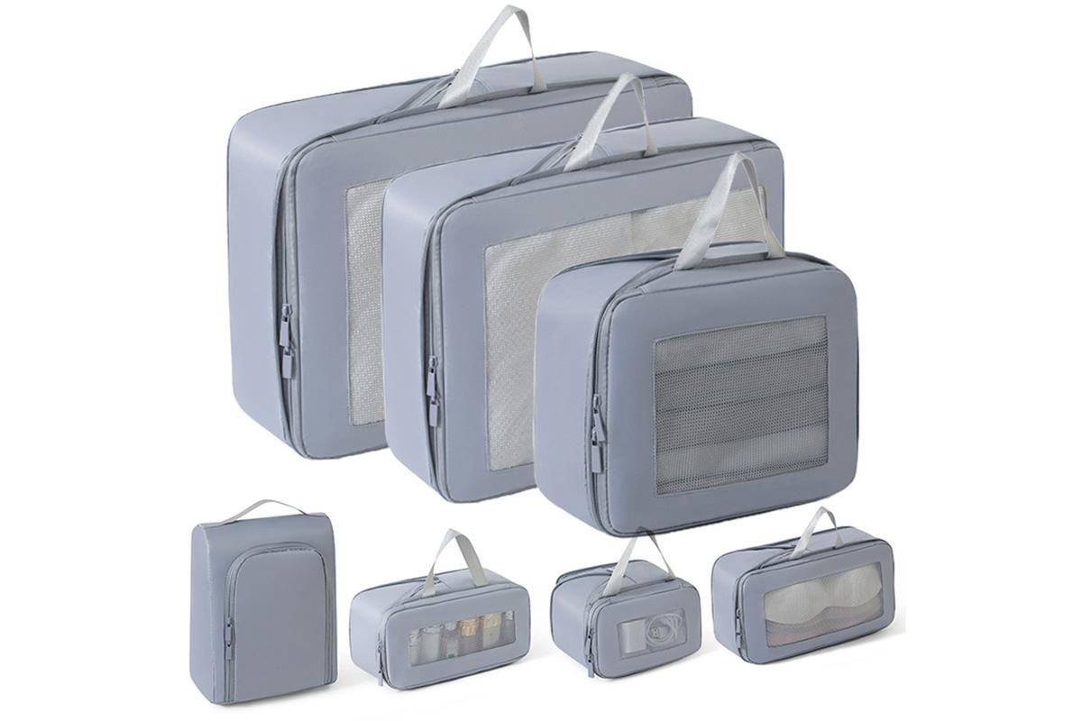 7 Set Compression Packing Cubes for Travel Luggage Organizer Bags for Travel Accessories - Grey