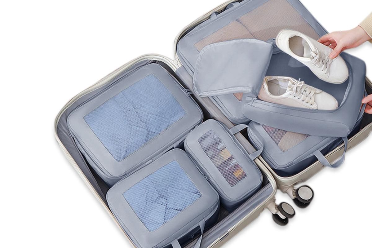 7 Set Compression Packing Cubes for Travel Luggage Organizer Bags for Travel Accessories - Grey