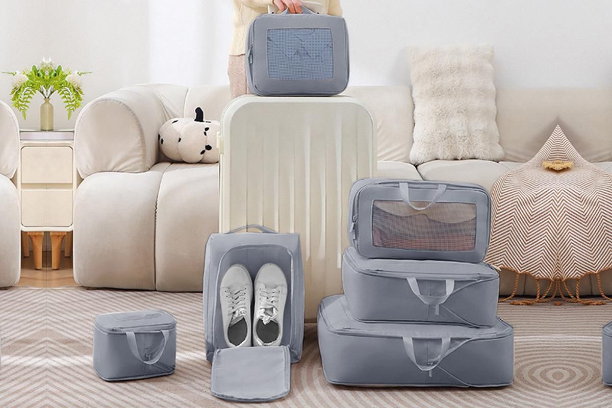 7 Set Compression Packing Cubes for Travel Luggage Organizer Bags for Travel Accessories - Grey