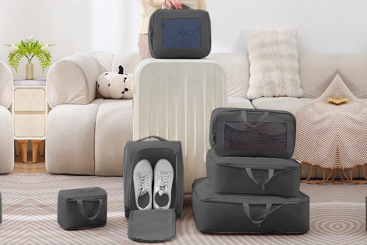 7 Set Compression Packing Cubes for Travel Luggage Organizer Bags for Travel Accessories - Black