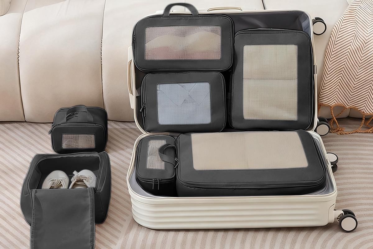 7 Set Compression Packing Cubes for Travel Luggage Organizer Bags for Travel Accessories - Black