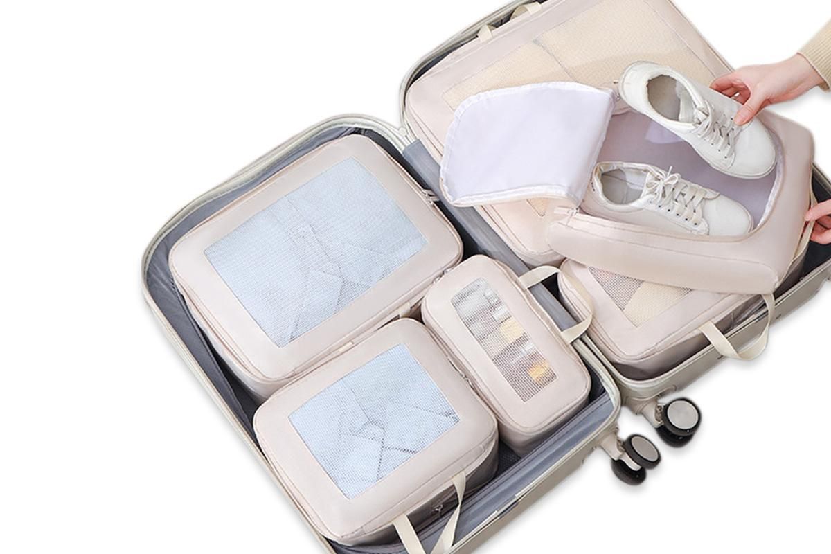 7 Set Compression Packing Cubes for Travel Luggage Organizer Bags for Travel Accessories - Khaki