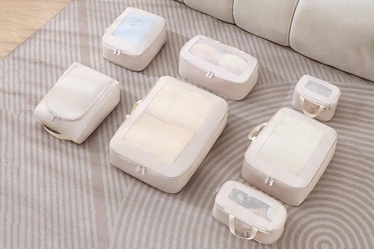 7 Set Compression Packing Cubes for Travel Luggage Organizer Bags for Travel Accessories - Khaki