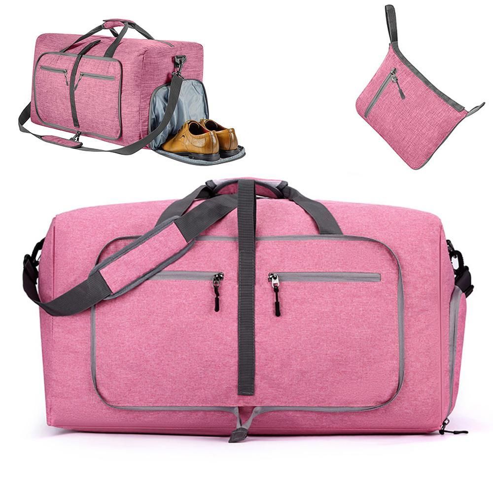Foldable Travel Duffle Bag with Shoe Compartment - Pink