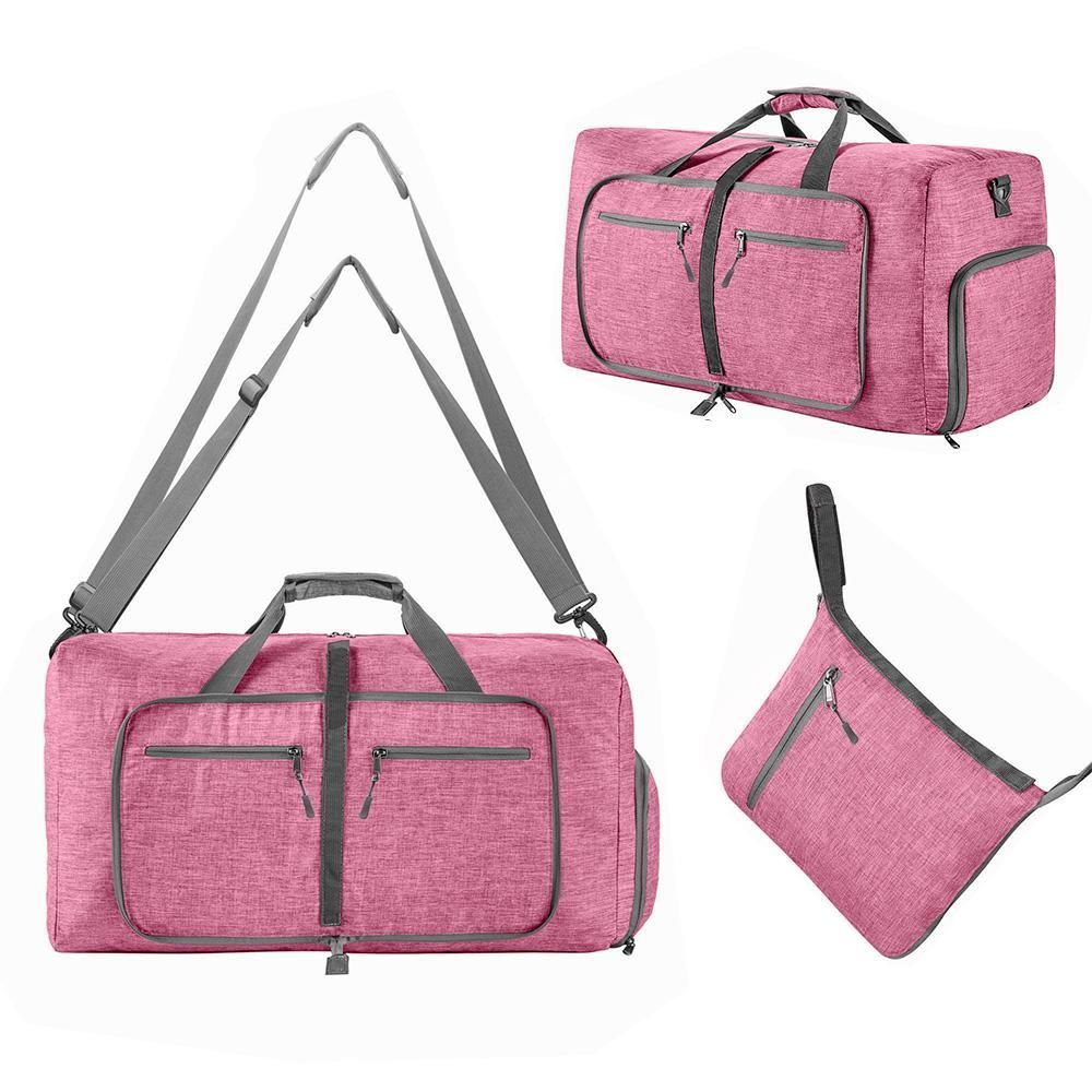 Foldable Travel Duffle Bag with Shoe Compartment - Pink