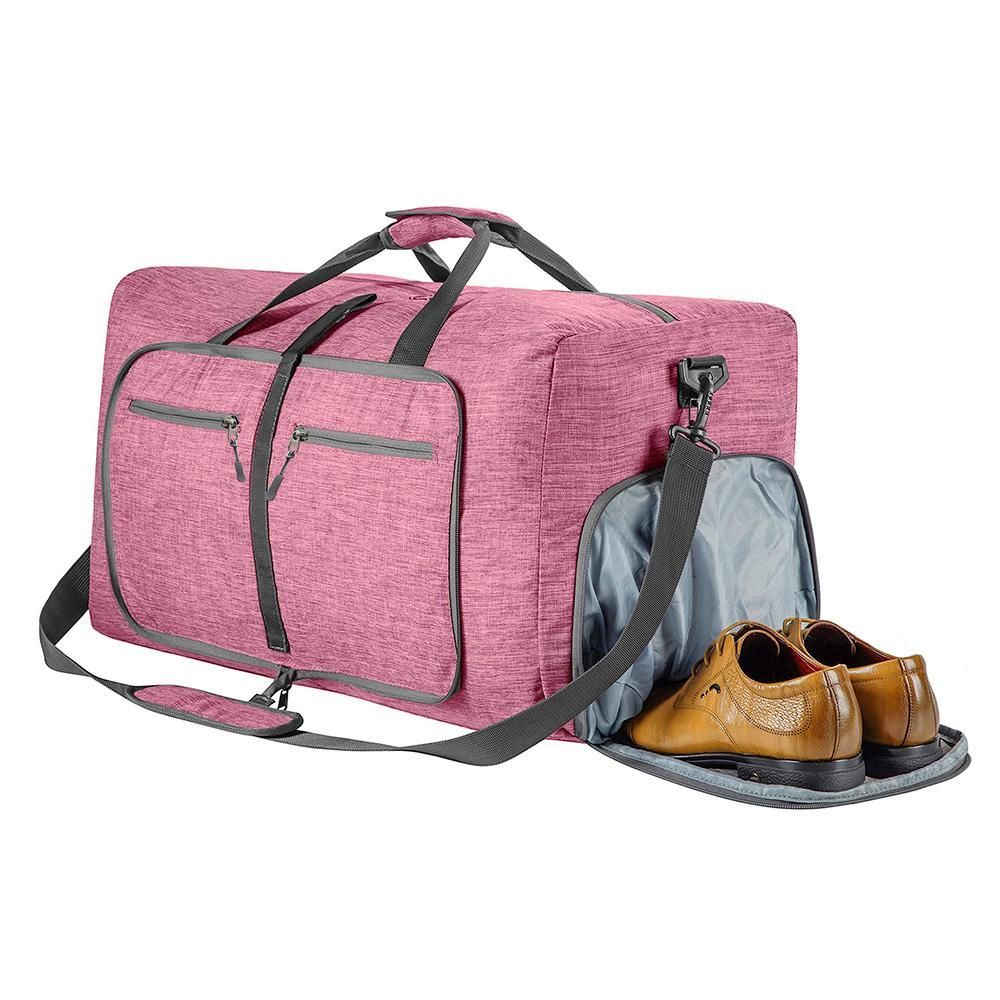 Foldable Travel Duffle Bag with Shoe Compartment - Pink