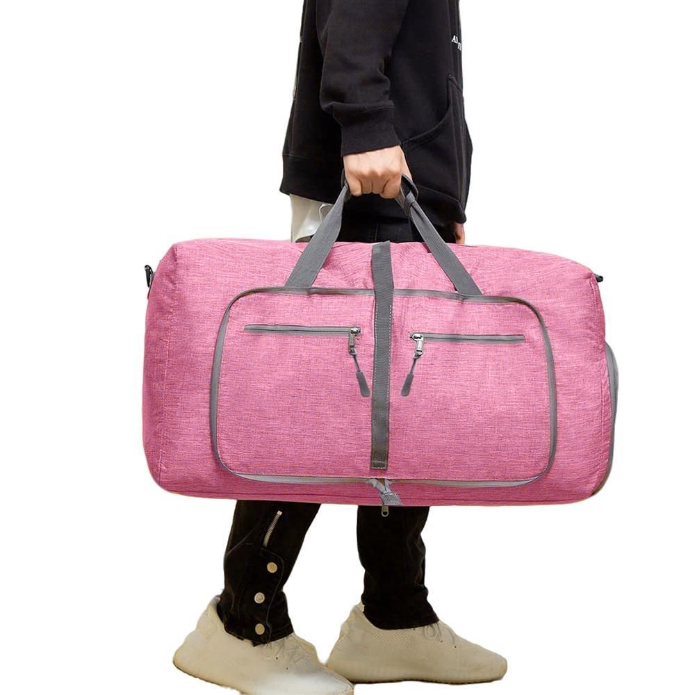 Foldable Travel Duffle Bag with Shoe Compartment - Pink