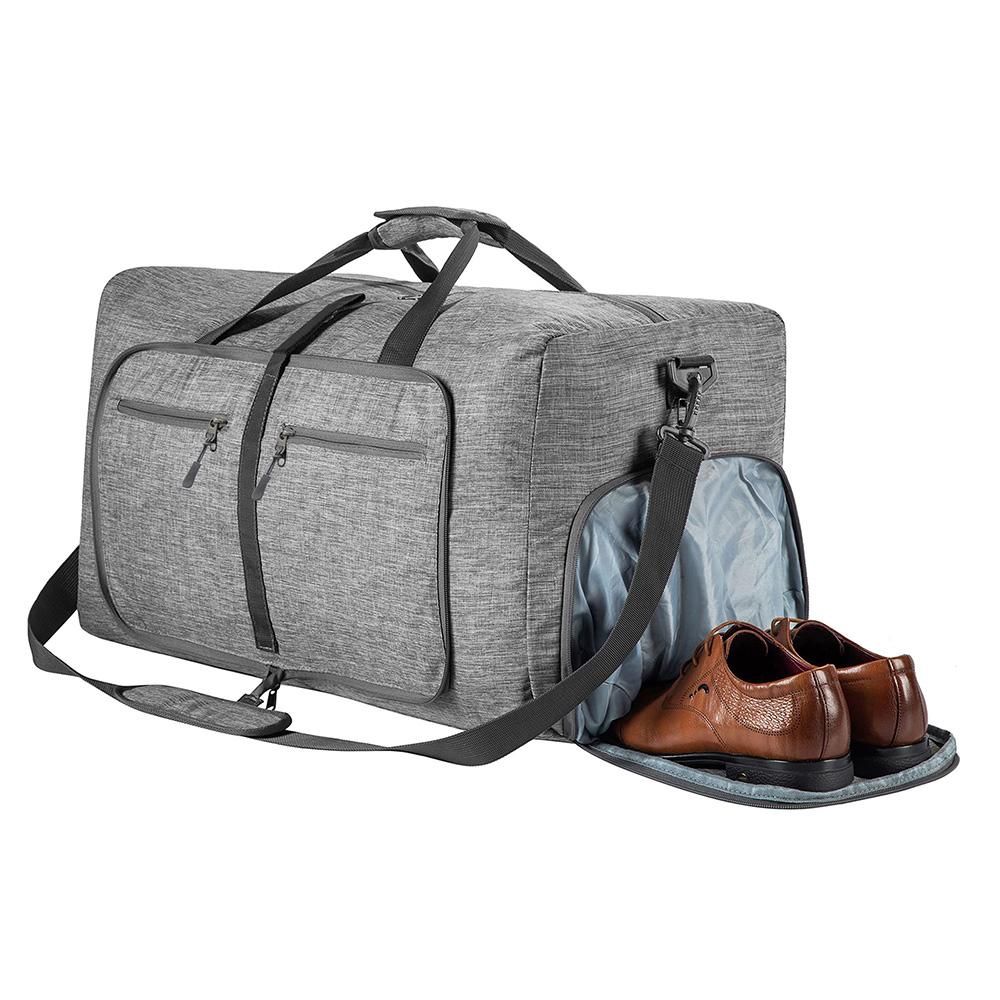 Foldable Travel Duffle Bag with Shoe Compartment - Grey