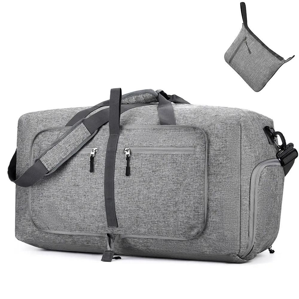 Foldable Travel Duffle Bag with Shoe Compartment - Grey