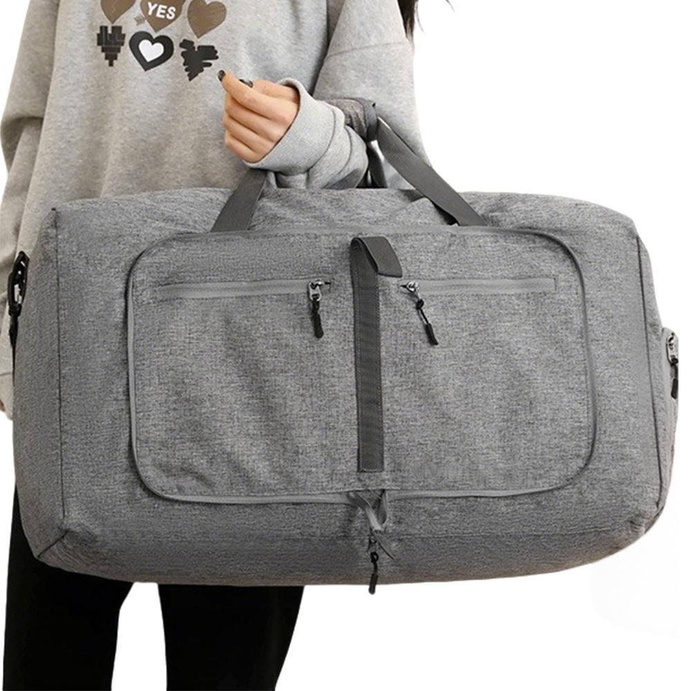 Foldable Travel Duffle Bag with Shoe Compartment - Grey