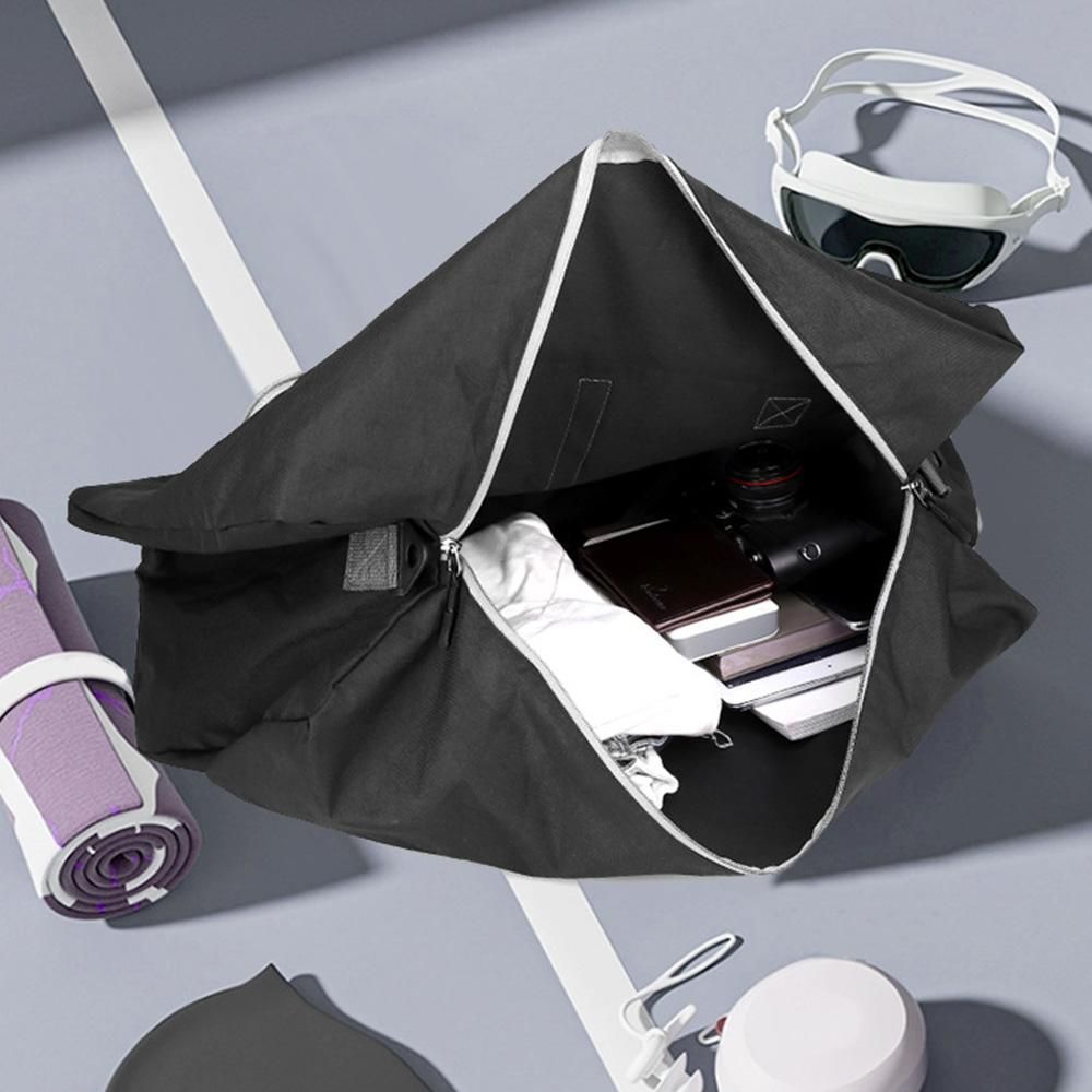Foldable Travel Duffle Bag with Shoe Compartment - Black