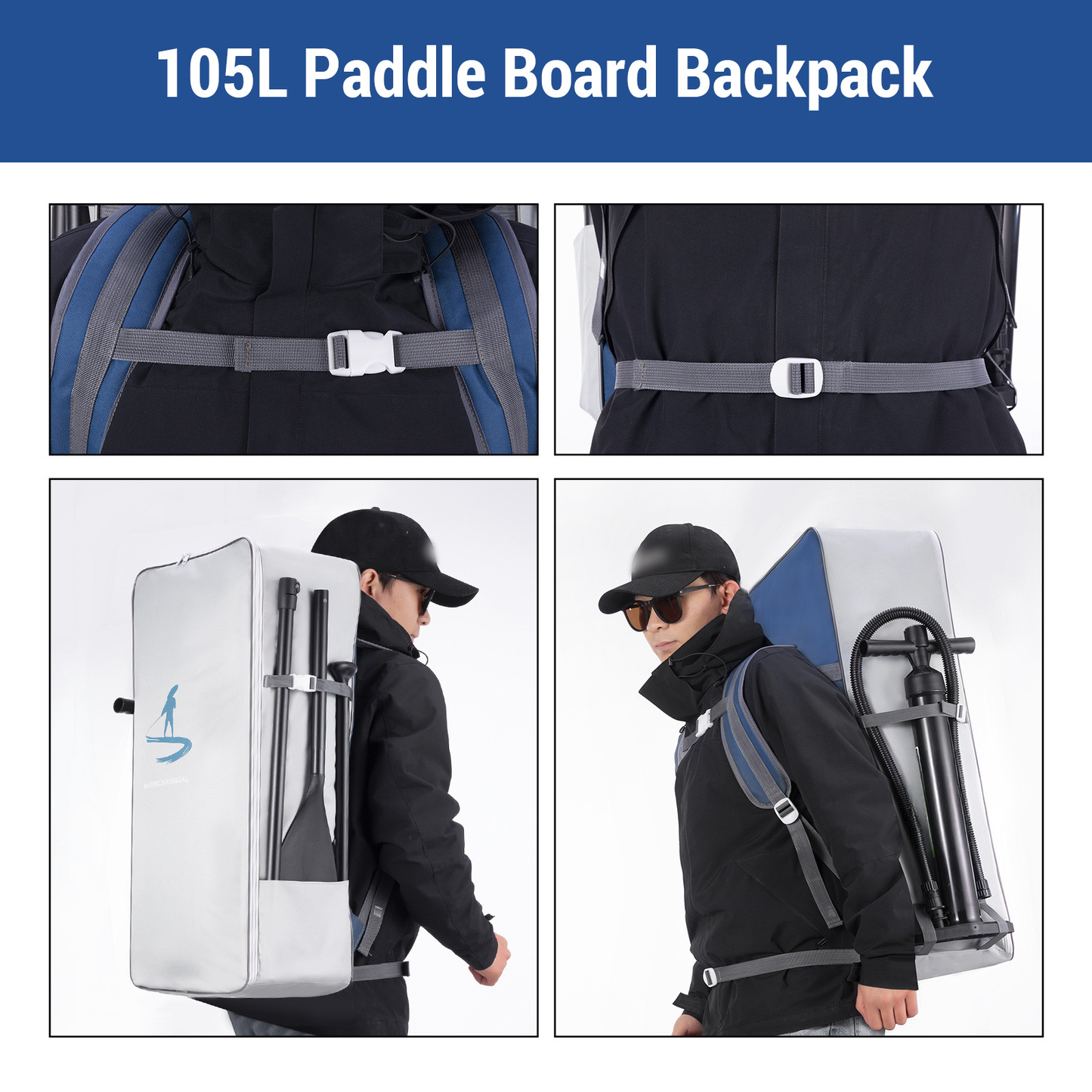 105L Waterproof Paddle Board Backpack Large Capacity Portable Oxford Cloth SUP Surfboard Bag