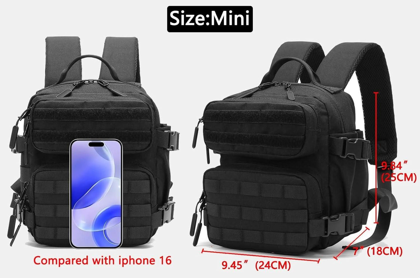 9L Multifunctional Mini Backpack For Men And Women Hiking Travel Sports Running (Black)