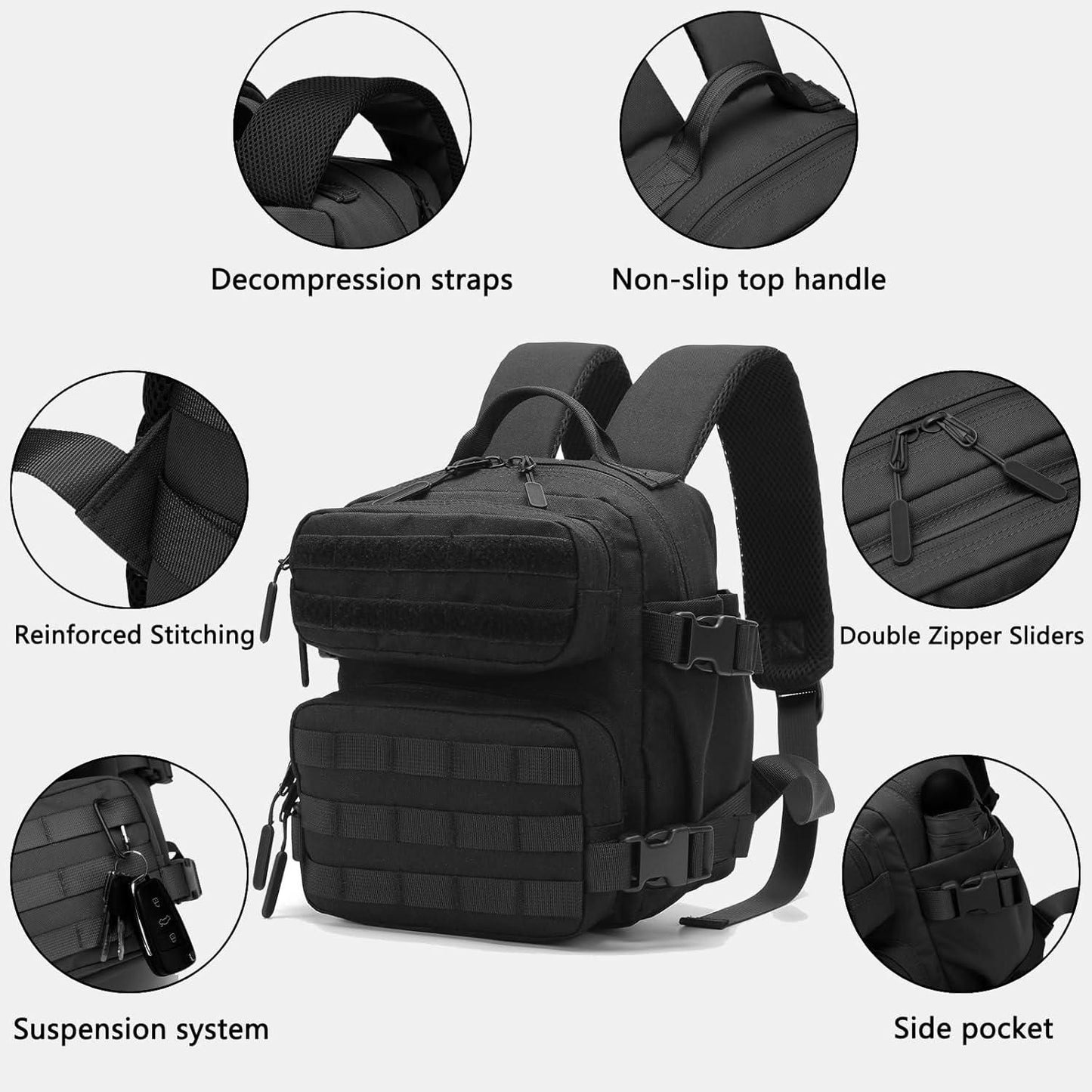 9L Multifunctional Mini Backpack For Men And Women Hiking Travel Sports Running (Black)