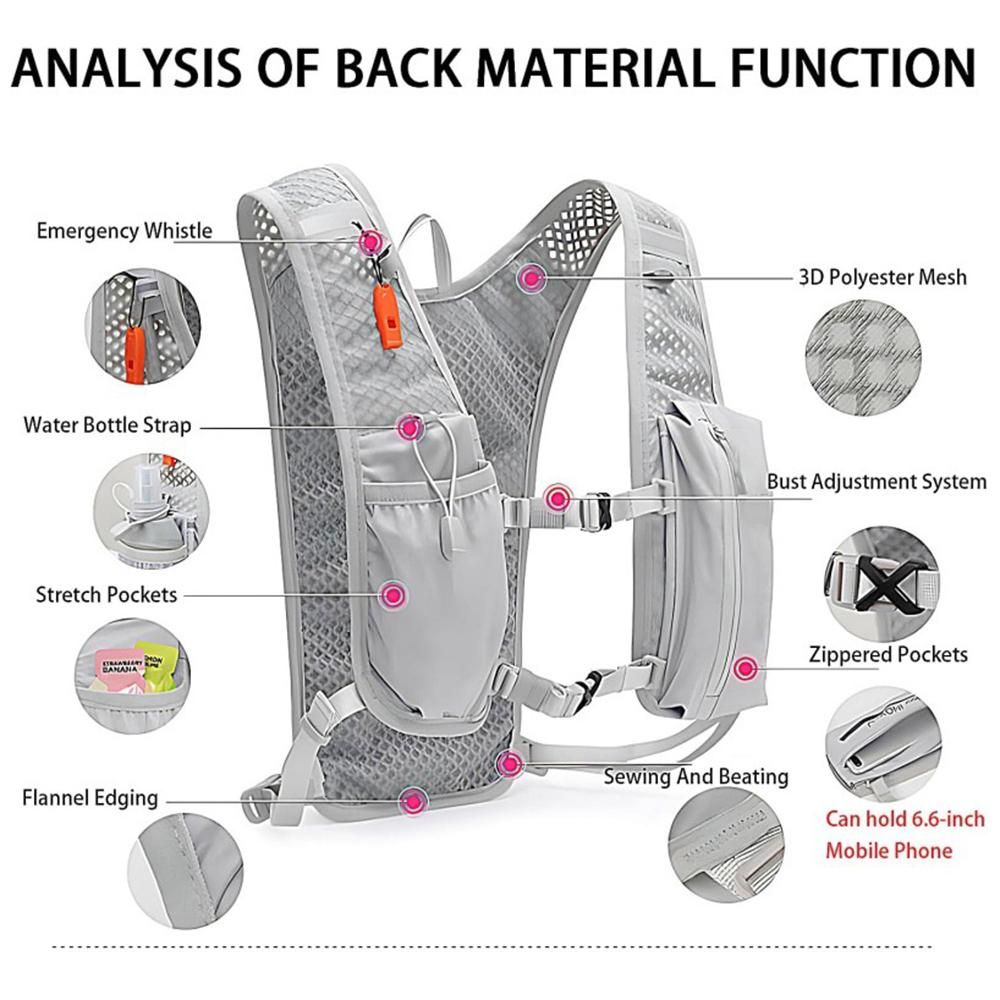 Hydration Backpack Vest for Cycling Running Hiking Breathable Sports Pack - Gray