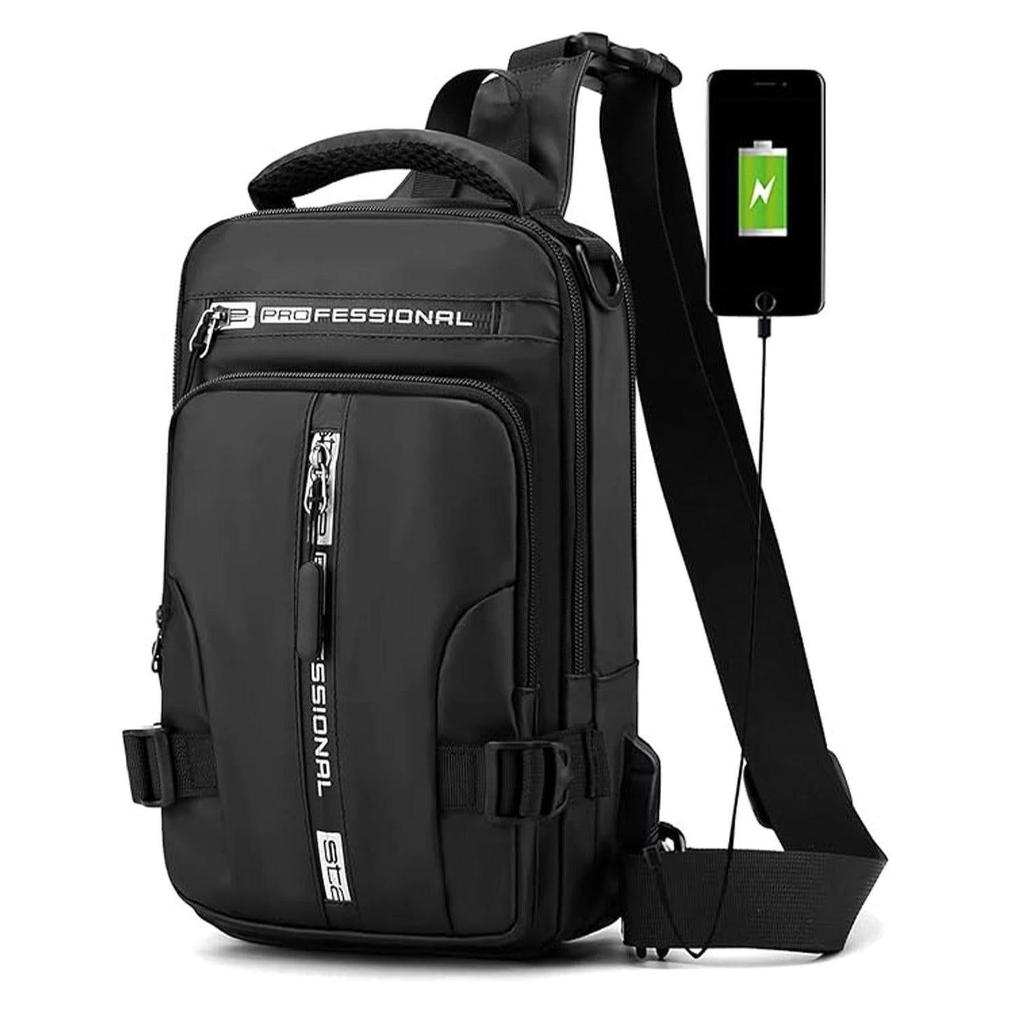 Men's Shoulder Bag with USB Charging Port Travel Backpack Messenger Bag Chest Bag Suitable for Outdoor Travel, Camping
