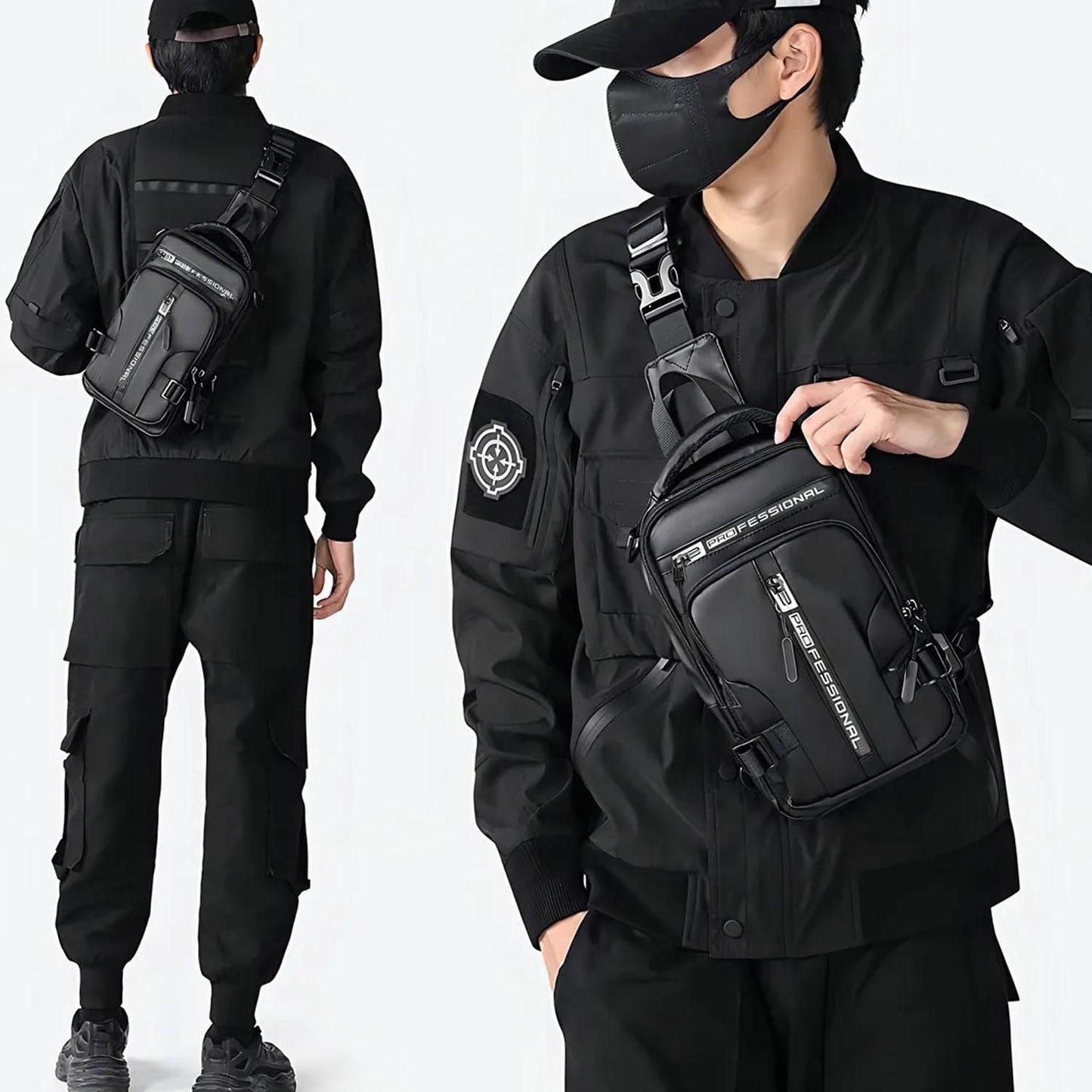 Men's Shoulder Bag with USB Charging Port Travel Backpack Messenger Bag Chest Bag Suitable for Outdoor Travel, Camping