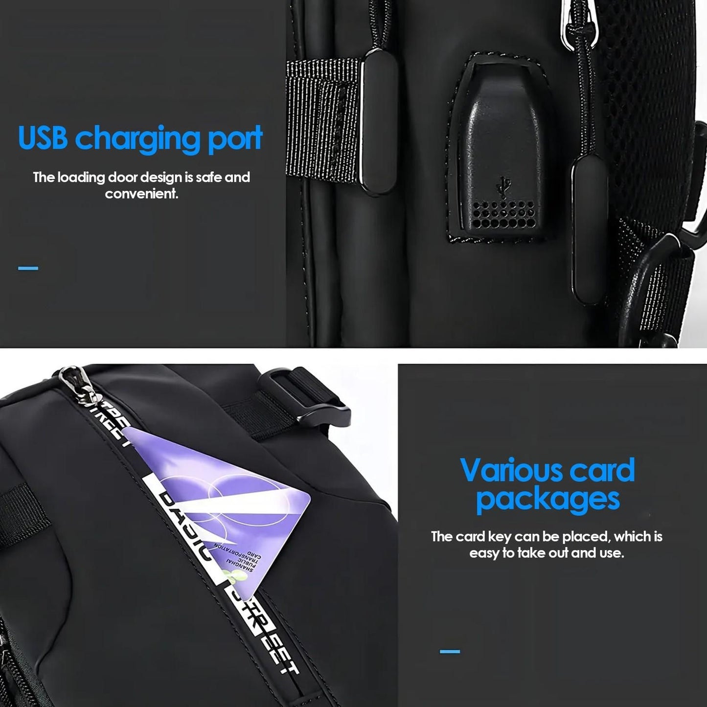 Men's Shoulder Bag with USB Charging Port Travel Backpack Messenger Bag Chest Bag Suitable for Outdoor Travel, Camping