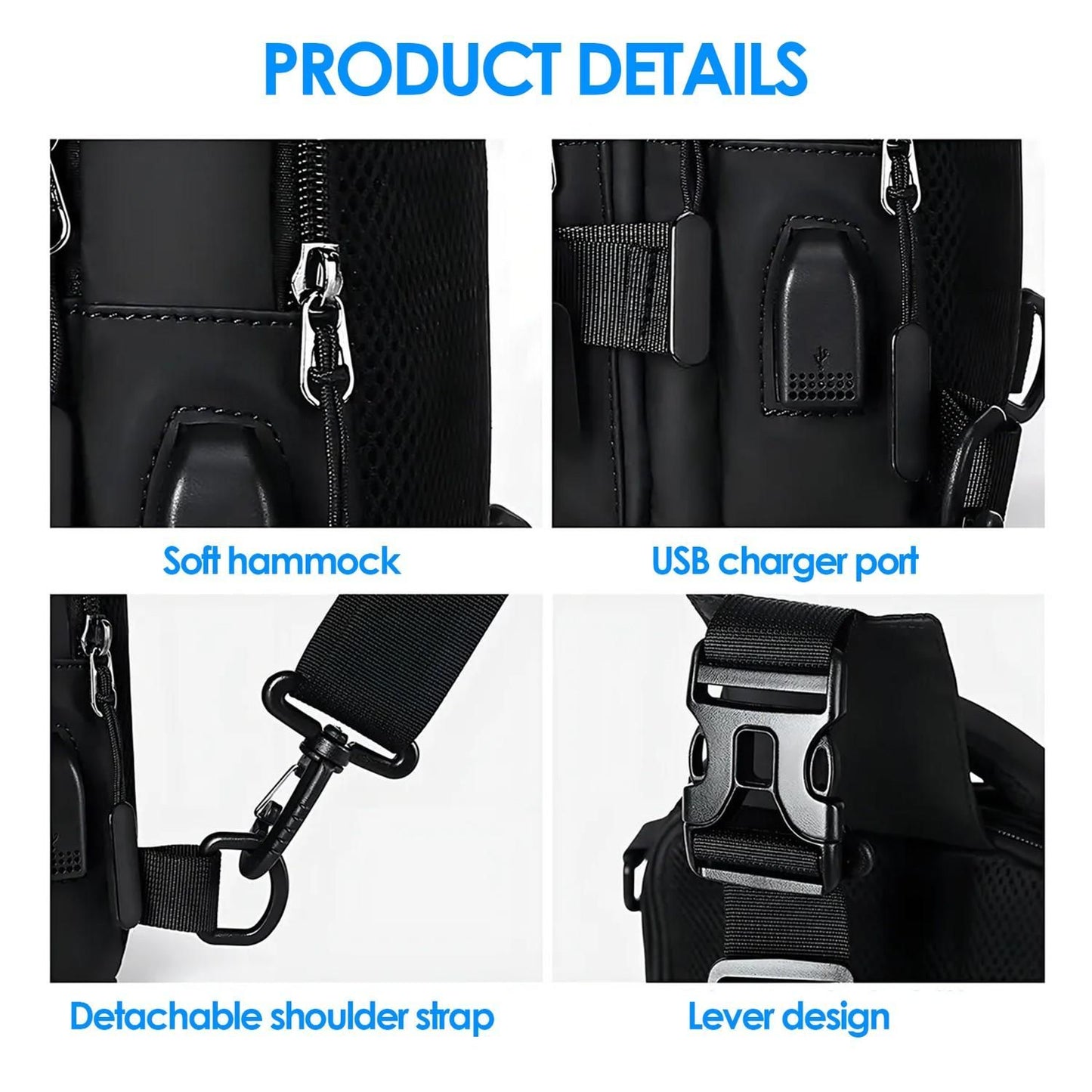 Men's Shoulder Bag with USB Charging Port Travel Backpack Messenger Bag Chest Bag Suitable for Outdoor Travel, Camping