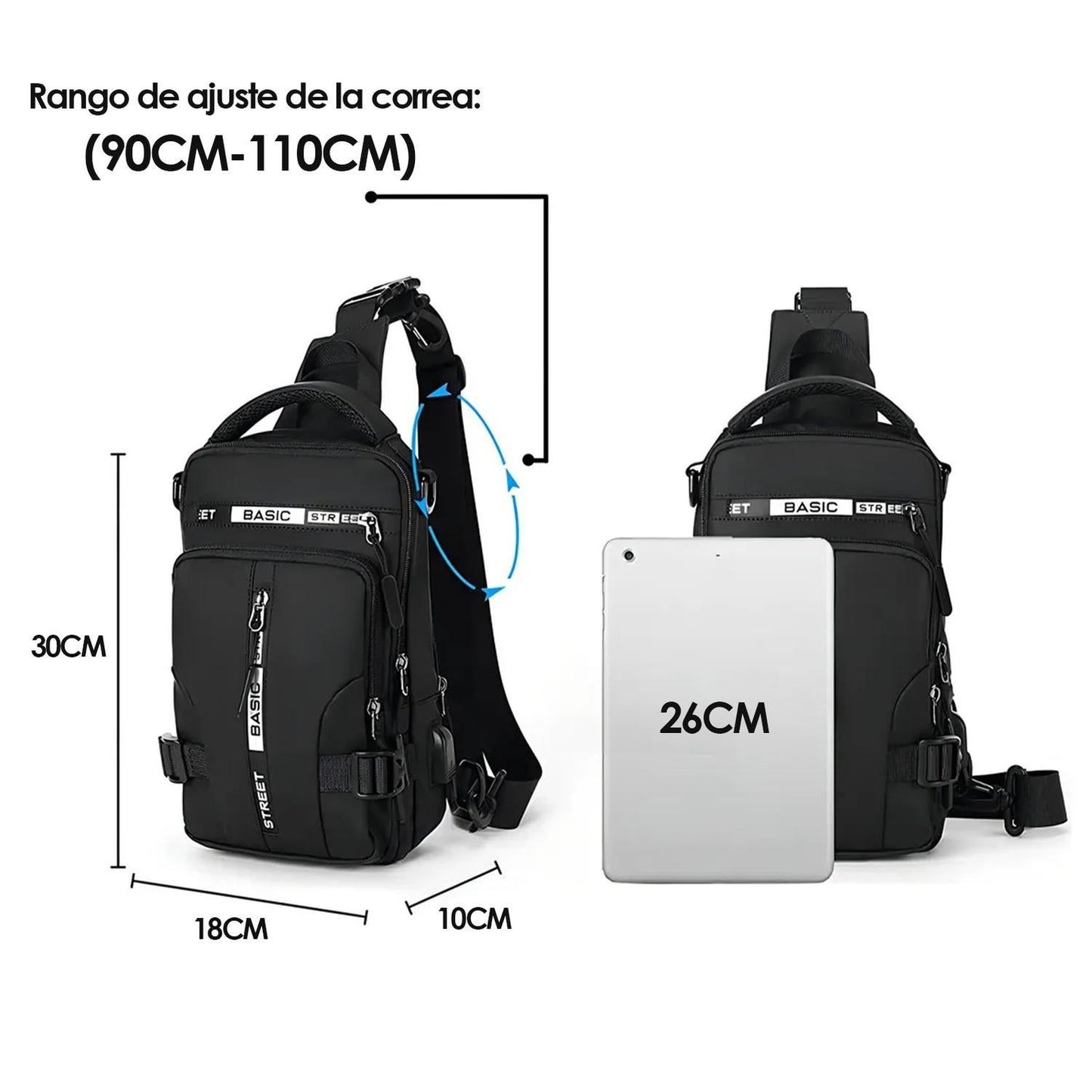 Men's Shoulder Bag with USB Charging Port Travel Backpack Messenger Bag Chest Bag Suitable for Outdoor Travel, Camping