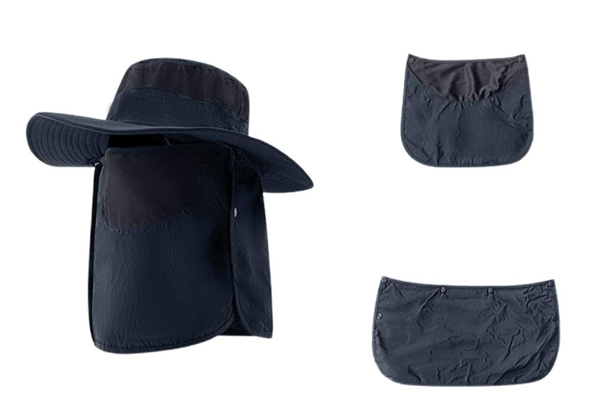Outdoor Sun Protection Fishing Cap Wide Brim Hat With Neck Flap And Face Cover - Navy Blue