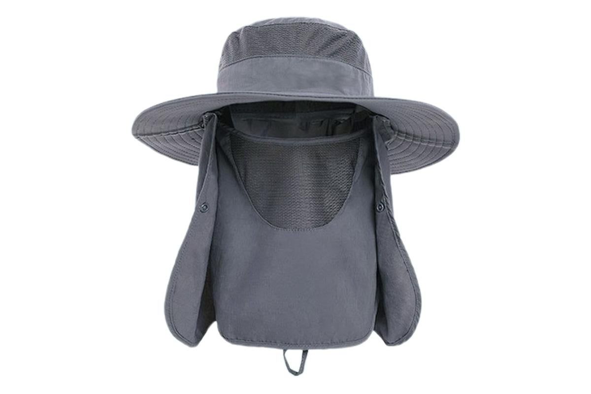 Outdoor Sun Protection Fishing Cap Wide Brim Hat With Neck Flap And Face Cover - Dark Grey