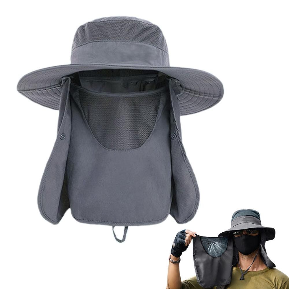Outdoor Sun Protection Fishing Cap Wide Brim Hat With Neck Flap And Face Cover - Dark Grey