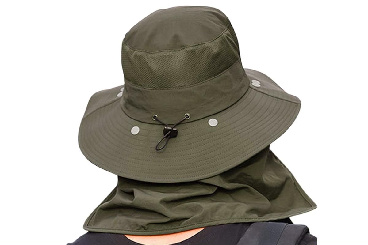 Outdoor Sun Protection Fishing Cap Wide Brim Hat With Neck Flap And Face Cover - Army Green