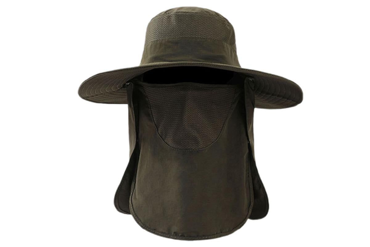 Outdoor Sun Protection Fishing Cap Wide Brim Hat With Neck Flap And Face Cover - Army Green