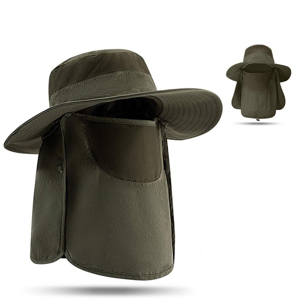 Outdoor Sun Protection Fishing Cap Wide Brim Hat With Neck Flap And Face Cover - Army Green