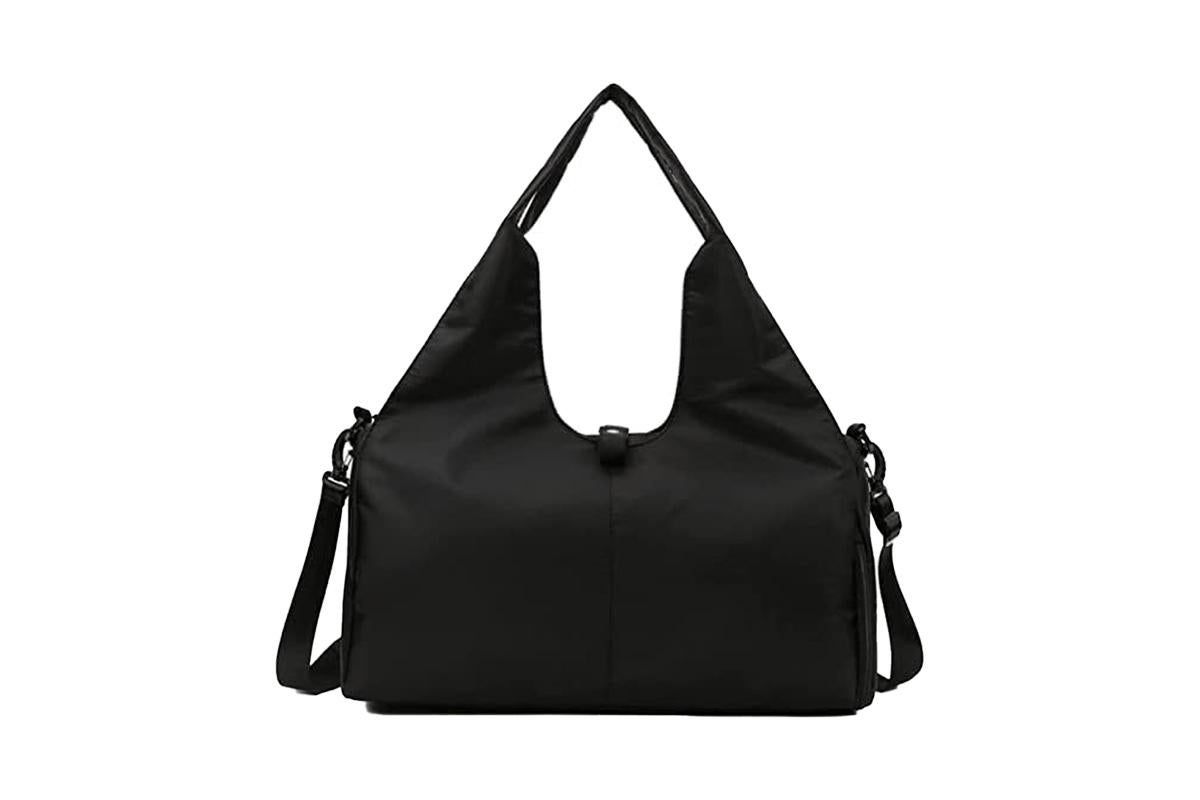 Gym Tote Bag with Shoe Compartment and Wet Dry Storage Pockets for Women Travel Duffel Bag Yoga Gym Bags with Yoga Mat Holder -Black