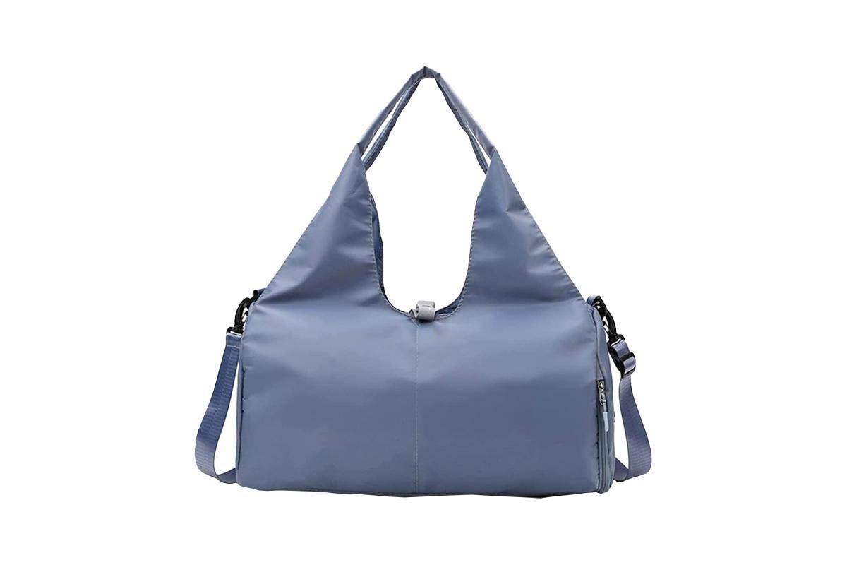 Gym Tote Bag with Shoe Compartment and Wet Dry Storage Pockets for Women Travel Duffel Bag Yoga Gym Bags with Yoga Mat Holder -Blue