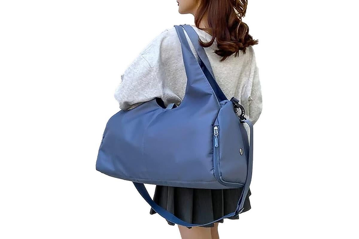 Gym Tote Bag with Shoe Compartment and Wet Dry Storage Pockets for Women Travel Duffel Bag Yoga Gym Bags with Yoga Mat Holder -Blue