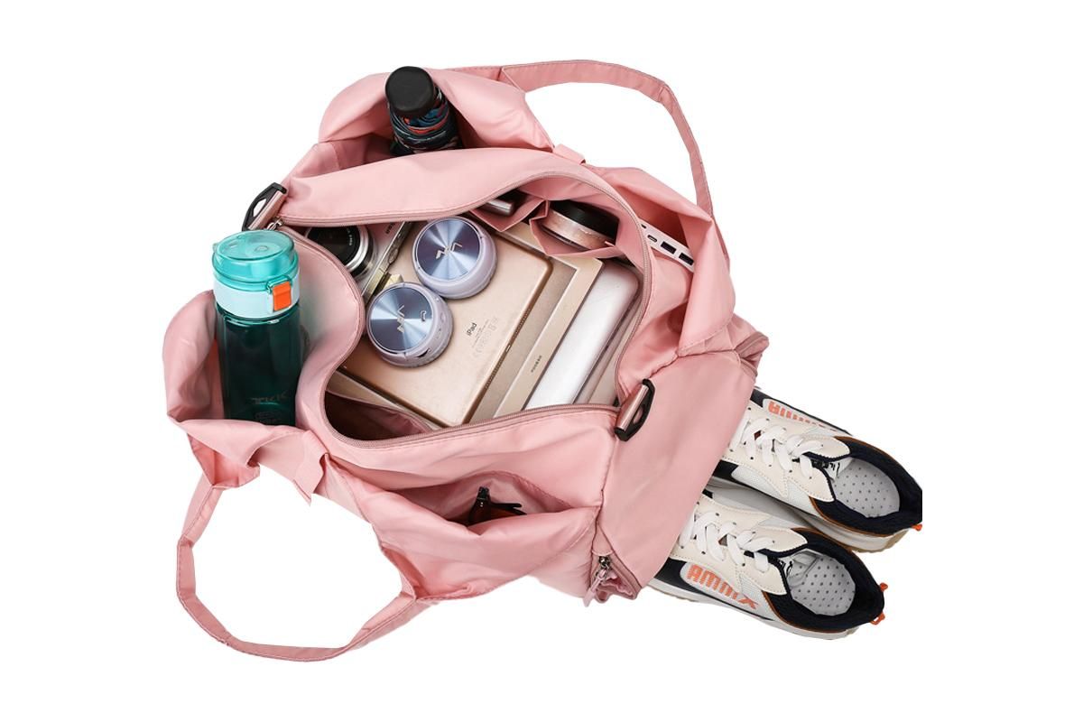 Gym Tote Bag with Shoe Compartment and Wet Dry Storage Pockets for Women Travel Duffel Bag Yoga Gym Bags with Yoga Mat Holder -Pink