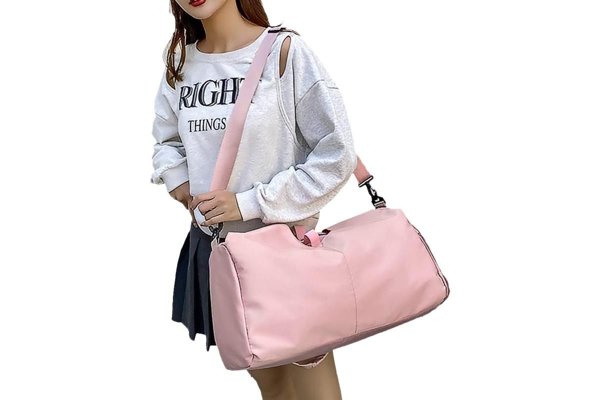 Gym Tote Bag with Shoe Compartment and Wet Dry Storage Pockets for Women Travel Duffel Bag Yoga Gym Bags with Yoga Mat Holder -Pink