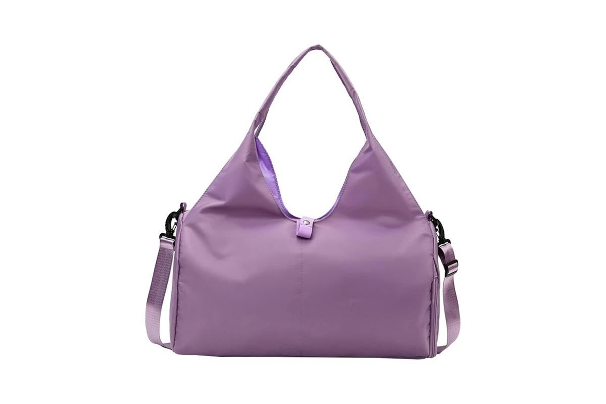Gym Tote Bag with Shoe Compartment and Wet Dry Storage Pockets for Women Travel Duffel Bag Yoga Gym Bags with Yoga Mat Holder -Purple