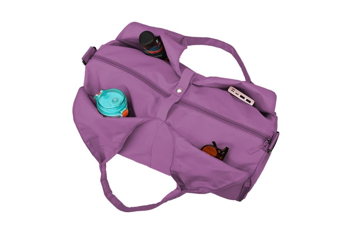 Gym Tote Bag with Shoe Compartment and Wet Dry Storage Pockets for Women Travel Duffel Bag Yoga Gym Bags with Yoga Mat Holder -Purple