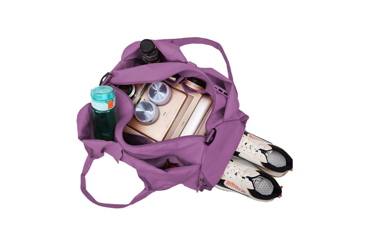 Gym Tote Bag with Shoe Compartment and Wet Dry Storage Pockets for Women Travel Duffel Bag Yoga Gym Bags with Yoga Mat Holder -Purple