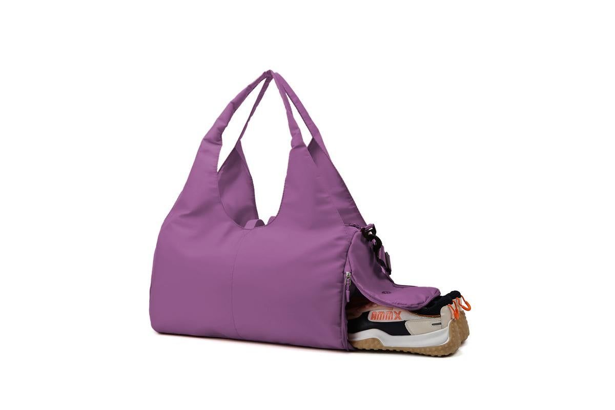 Gym Tote Bag with Shoe Compartment and Wet Dry Storage Pockets for Women Travel Duffel Bag Yoga Gym Bags with Yoga Mat Holder -Purple
