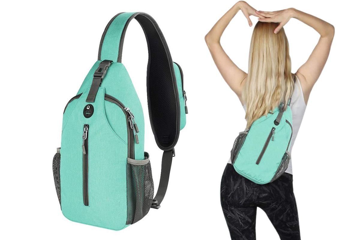 Water Resistant Crossbody Sling Backpack Sling Bag Travel Hiking Chest Bag Daypack - Mint