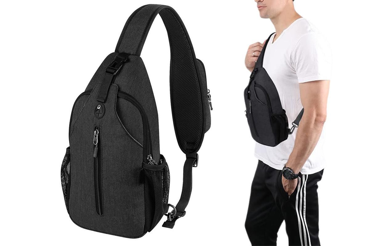 Water Resistant Crossbody Sling Backpack Sling Bag Travel Hiking Chest Bag Daypack - Dark Grey