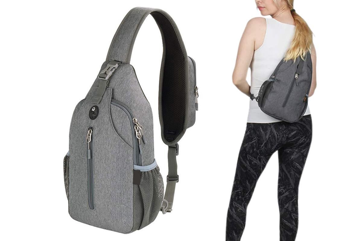 Water Resistant Crossbody Sling Backpack Sling Bag Travel Hiking Chest Bag Daypack - Black