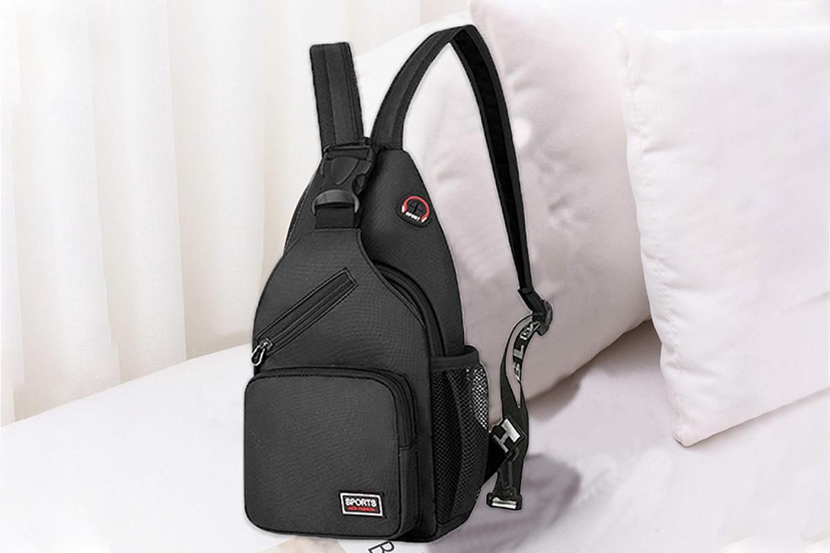 Water-resistant Chest Pack Outdoor Travel Shoulder Sling Backpack Crossbody Bag -Black