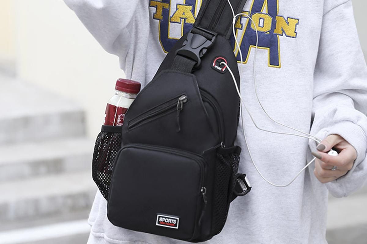 Water-resistant Chest Pack Outdoor Travel Shoulder Sling Backpack Crossbody Bag -Black