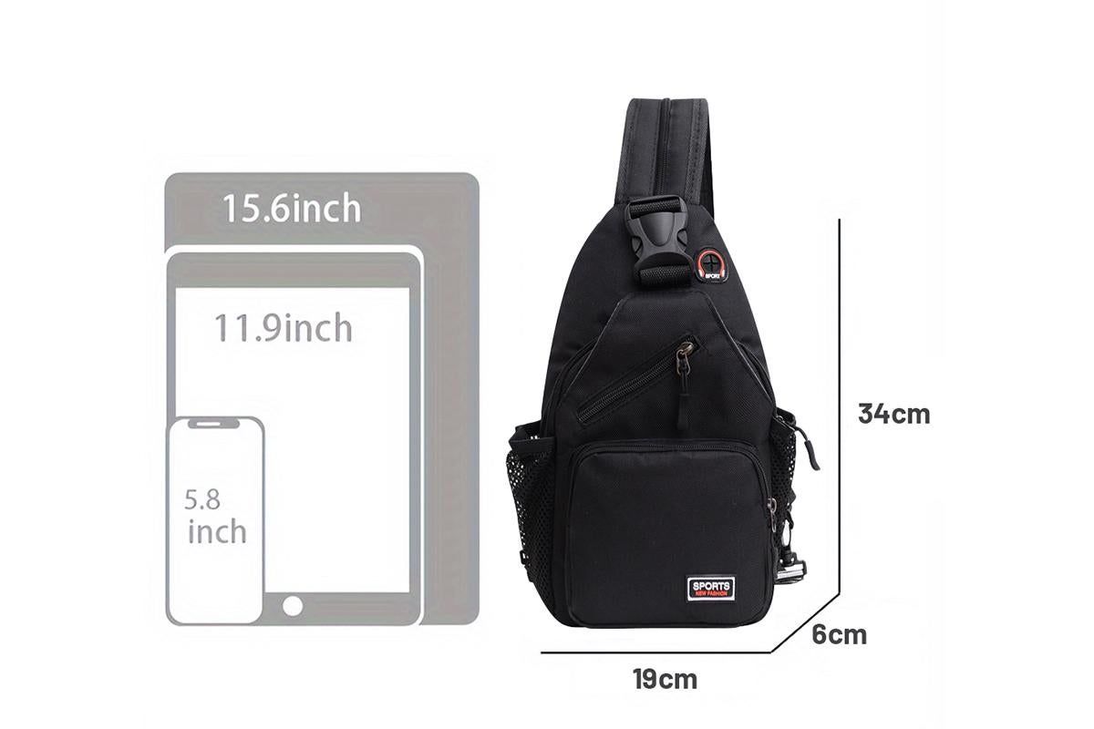 Water-resistant Chest Pack Outdoor Travel Shoulder Sling Backpack Crossbody Bag -Black