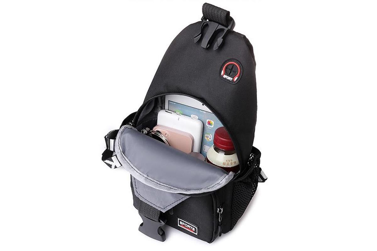 Water-resistant Chest Pack Outdoor Travel Shoulder Sling Backpack Crossbody Bag -Black