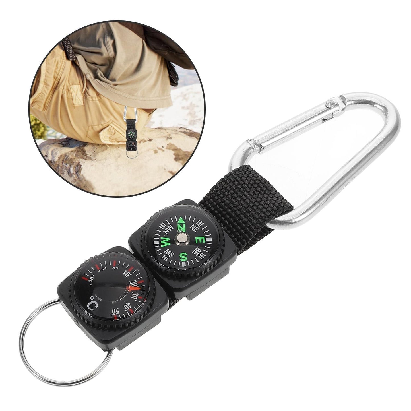 Portable Carabiner Compass Metal Compass Backpacking Compass Hiking Essentials Multifunctional Hiking Compass With Carabiner