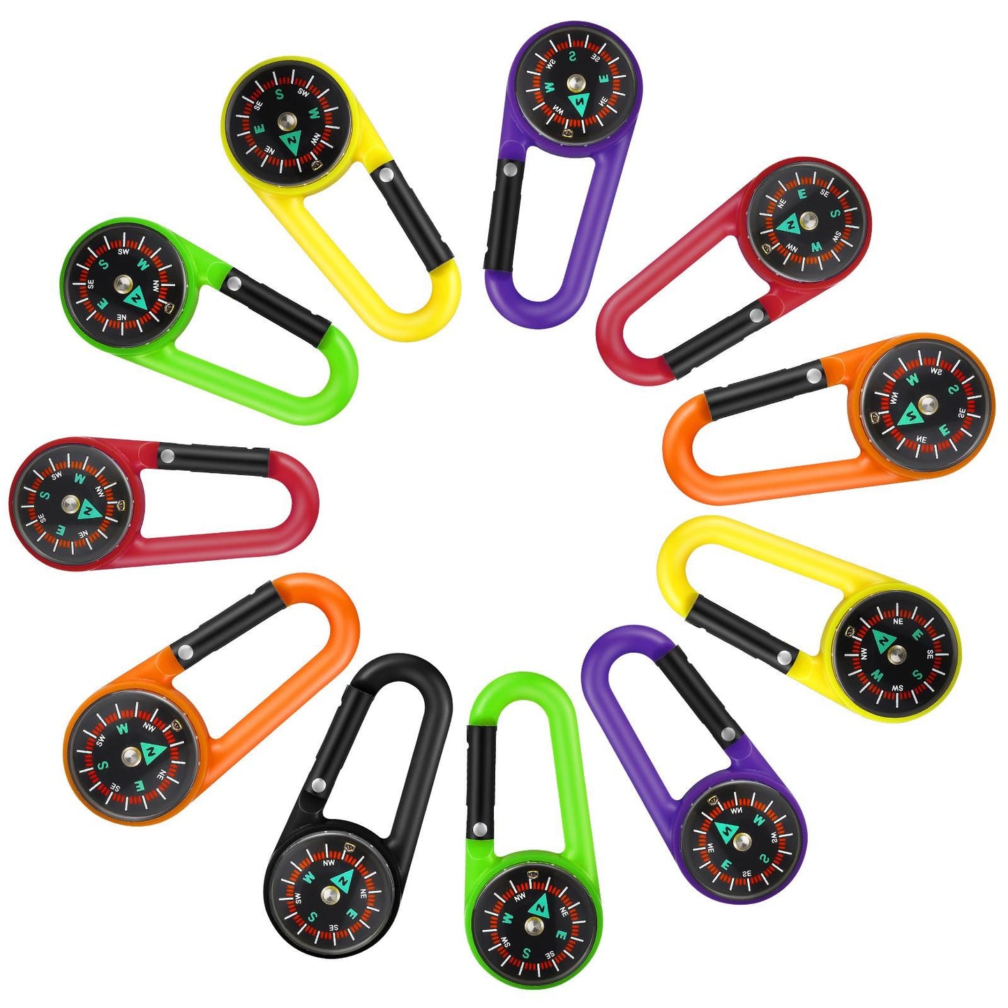 24 Pcs Compass Carabiners Clip-on Self Locking Keychains for Outdoor Hiking Camping